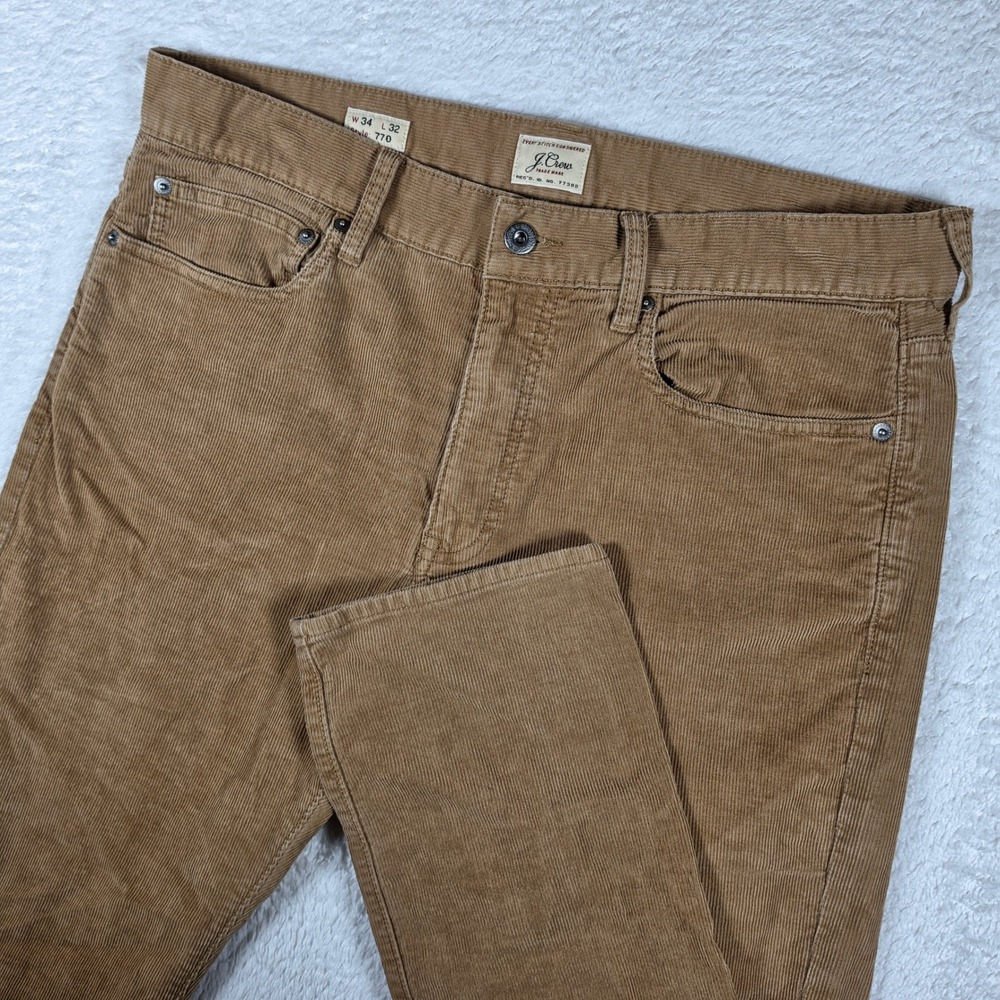 J.Crew 770 Straight Fit Mens 34/32 Brown Corduroy Stretch G7137 Pants